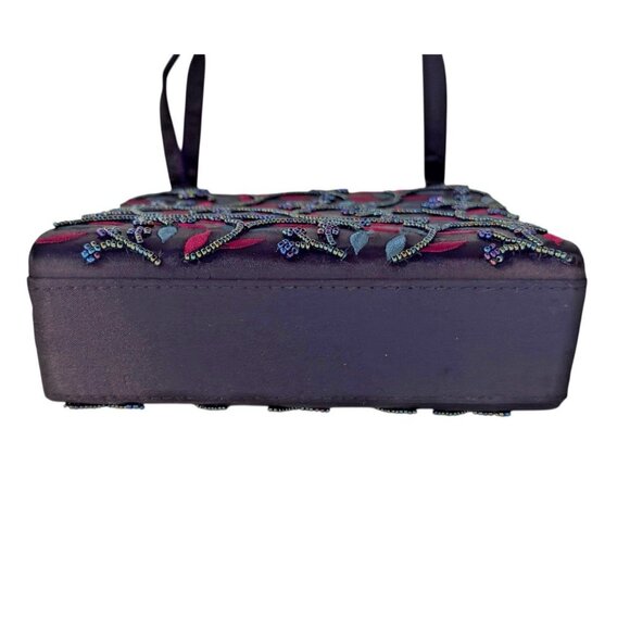 Vintage La Regale Handbag Beaded Embroidered Black Satin Shoulder Strap Handles - Picture 4 of 11